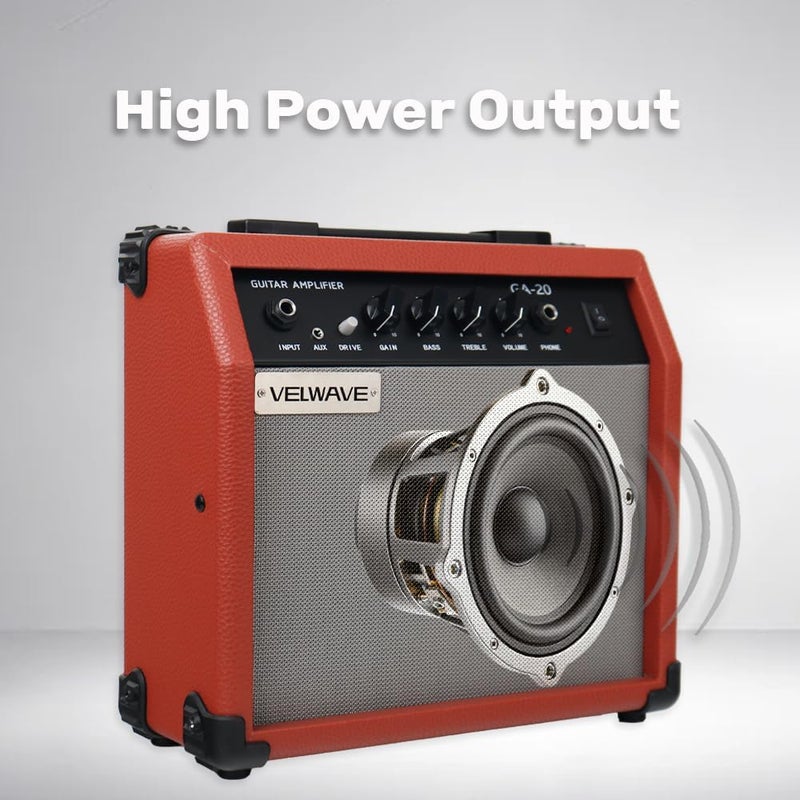VELWAVE Electric Guitar Amplifier 20W Brown Color Portable Smart amp 6.5'' Speaker 6.5mm Input 3.5mm aux Drive gain bass Treble Volume and Headphone Jack Practice amp - Image 4